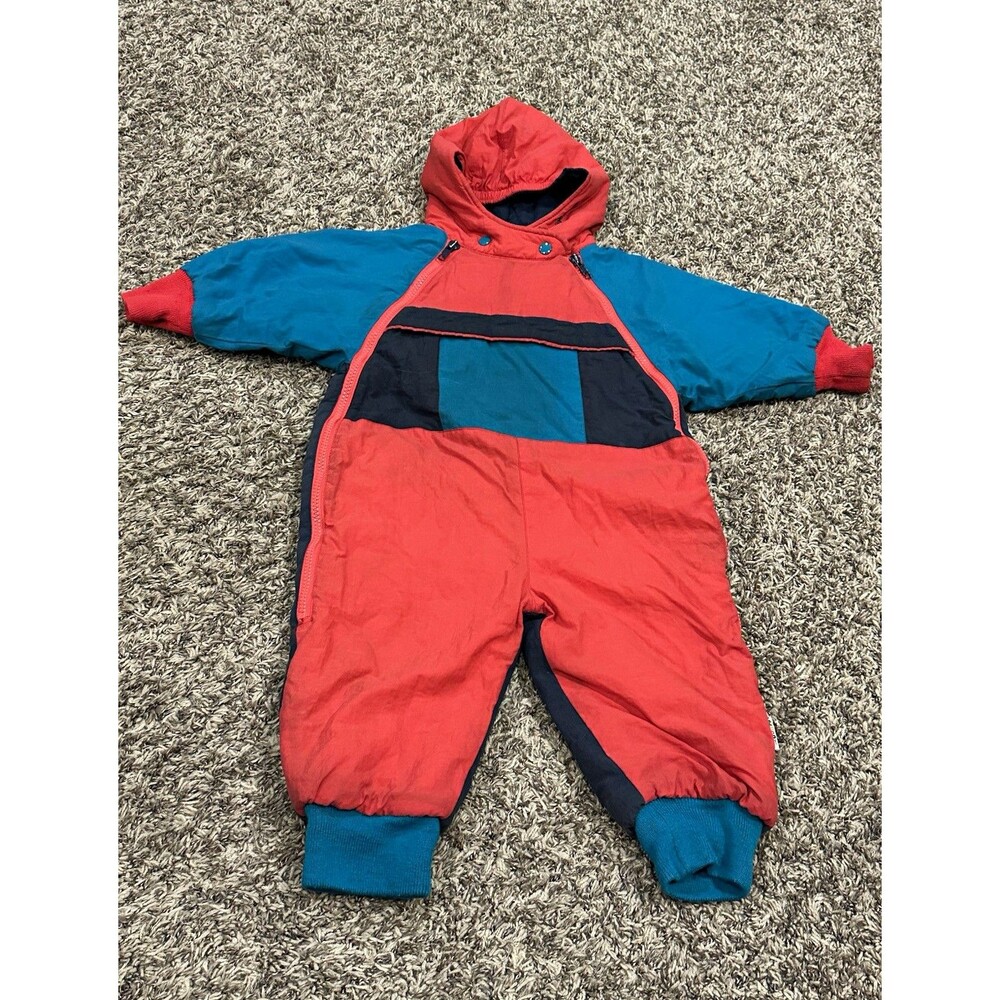 Vintage Gymboree Baby Colorblock Snowsuit Hooded Insulated Full Zip Red Blue Y2K